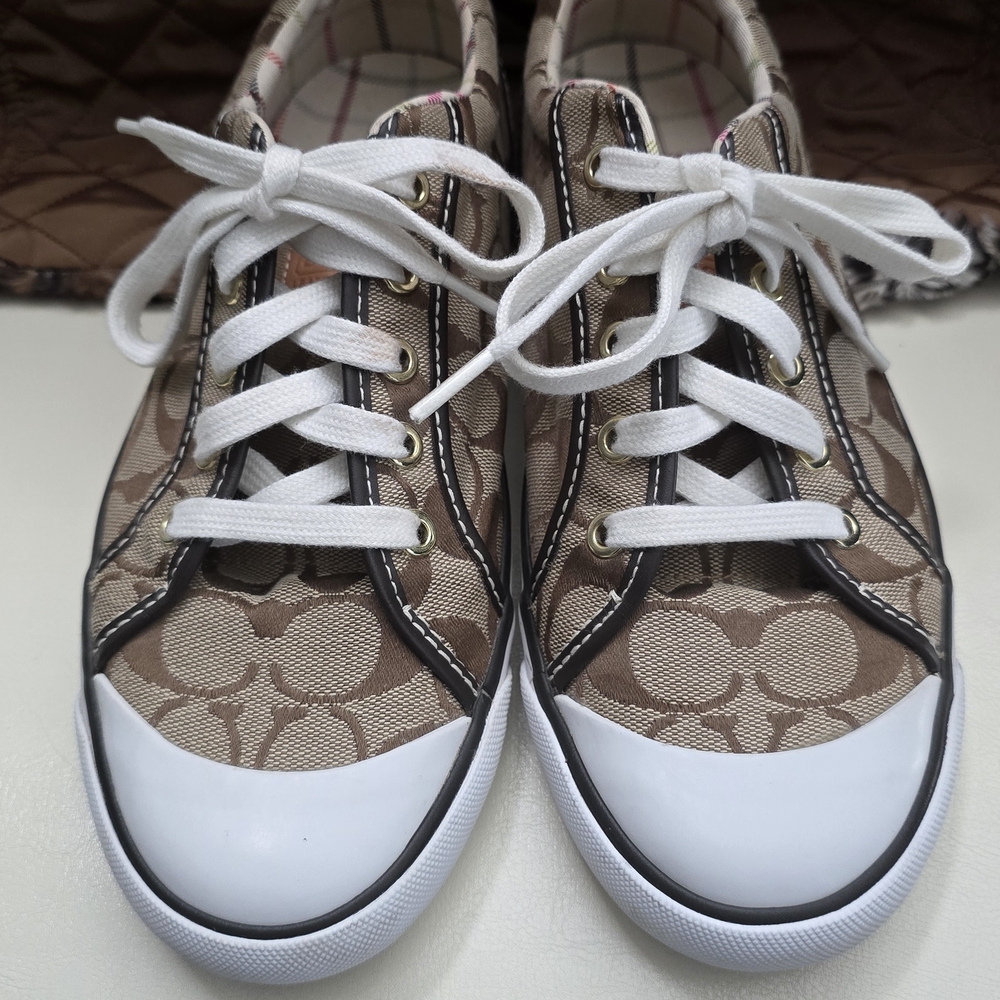 Coach Brown and White Monogram Sneakers
